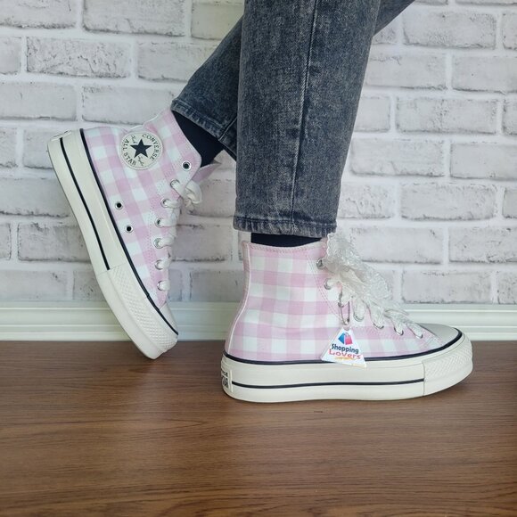 ⭐Converse Chuck Taylor Lift Platform Gingham 8 Women Shoes Sneakers Pink A13663C - Picture 2 of 13